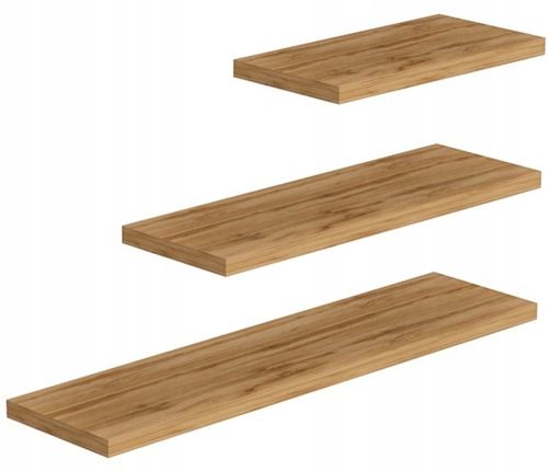 PÓŁKA MEBLOWA ŚCIENNA WISZĄCA KOMPLET 3 SZT PÓŁEK DĄB WOTAN + KOŁKI na Arena.pl