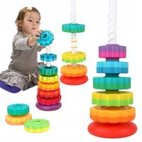 WIEŻA TĘCZOWA PIRAMIDKA UKŁADANIA ZAKRĘCONA SPIRALA KOŁA ZABAWKI EDUKACYJNE