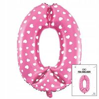 BALON FOLIOWY CYFRĄ CYFERKA 0 RÓŻOWA W KROPKI NA IMPREZE URODZINOWĄ 40cm