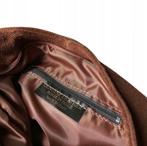 BRĄZOWA ZAMSZOWA TOREBKA WOREK CZEKOLADOWA TOREBKA ZAMSZ NATURALNY NA ZAMEK na Arena.pl