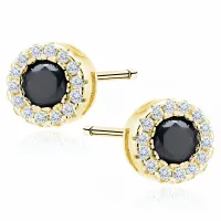 POZŁACANE OKRĄGŁE SREBRNE KOLCZYKI CZARNE CYRKONIE