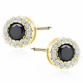 POZŁACANE OKRĄGŁE SREBRNE KOLCZYKI CZARNE CYRKONIE