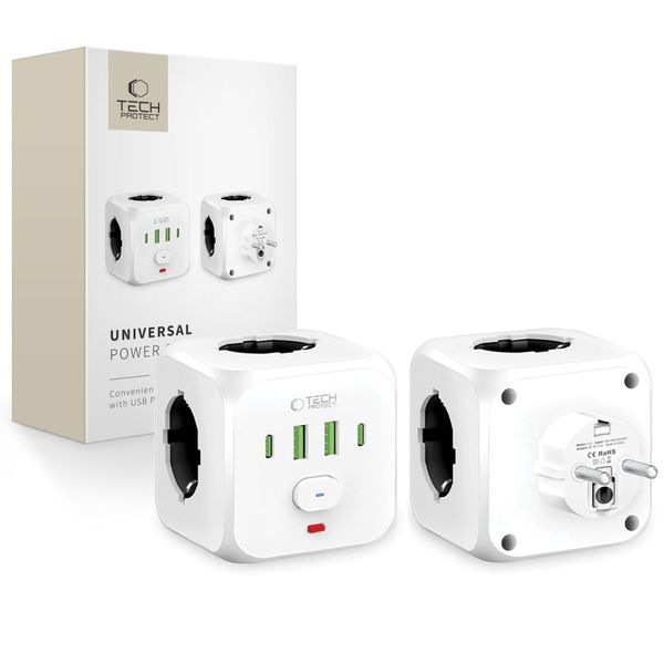 Listwa Zasilająca Tech-Protect PCL3X4 3 Gniazda 2xUSB-A 2xUSB-C Biała zdjęcie 1