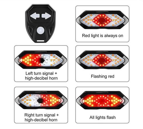 Lampka rowerowa kierunki + światło czerwone, USB z pilotem na Arena.pl