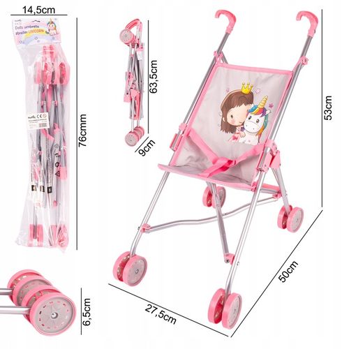 WÓZEK DLA LALEK LEKKI SKŁADANY PARASOLKA SPACERÓWKA JEDNOROŻEC KSIĘŻNICZKA na Arena.pl