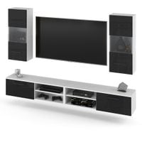 Meblościanka Zestaw Szafka Rtv Do Salonu Sypialni 240cm Biała Czarny Połysk