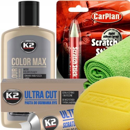 ZESTAW KREDKA PASTA WOSK KOLORYZUJĄCY SREBRNY DO USUWANIA RYS NA RYSY AUTA na Arena.pl