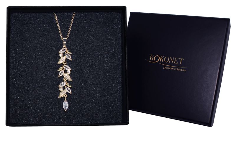 Naszyjnik ślubny Delikatny złoty łańcuszek na ślub z LISTKAMI boho KOKONET 8-0502 zdjęcie 1