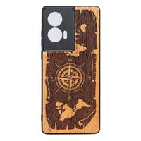 Drewniane Etui Bewood do Motorola Edge 50 Fusion RÓŻA WIATRÓW MERBAU