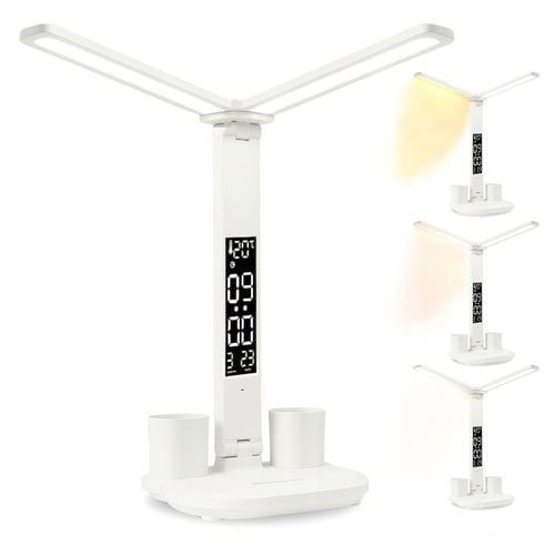 PODWÓJNA LAMPKA BIURKOWA LED Z WYŚWIETLACZEM ZEGAR ORGANIZER TEMP. na Arena.pl