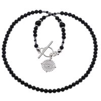 Naszyjnik- Turmalin czarny kulki, zawieszka oko proroka i srebro