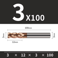 Frez TiSiN 4 ostrza Z-4 do stali nierdzewnej do 55HRC Roz. Ø3x12x3Dx100L