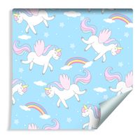 Tapeta Dla Dziewczynki - Urocze Jednorożco - Pegazy Chmurki Tęcza
