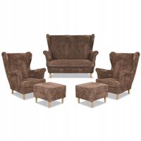 Zestaw wypoczynkowy uszak Bonito sofa fotele pufy Family Meble brąz sztruks