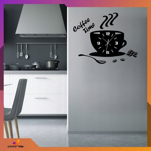 Zegar ścienny kuchenny filiżanka kawy do kuchni kawiarni czarny efekt 3D na Arena.pl
