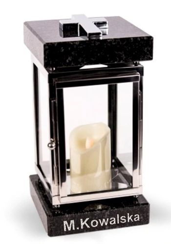 Lampion znicz nagrobny na pomnik srebrny stal nierdzewna + czarny granit na Arena.pl