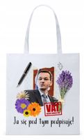 Mateusz Morawiecki Pis Torba Eco Biała Shopper Z Nadrukiem Ze Zdjęciem