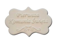Plakietka cukrowa na tort Komunia biały napis