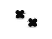 Delikatne rodowane srebrne kolczyki koniczynki lucky czarna emalia srebro 925 Z1683E