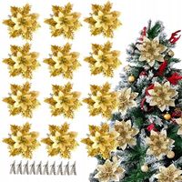 12X SZTUCZNE KWIATY DEKORACJE BOŻE NARODZENIE NA CHOINKĘ GWIAZDA PREZENTY