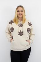 Kremowa Ciepła Bluza Damska z Kapturem przez Głowę UNI