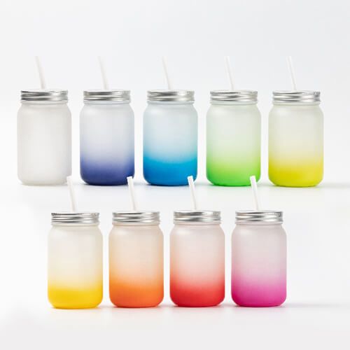 Kubek Mason Jar 450 ml szroniony bez uszka do sublimacji - błękitny gradient na Arena.pl