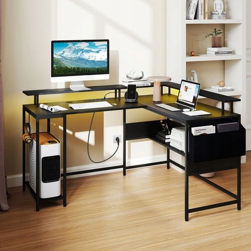 Biurko narożne Biurko gamingowe z oświetleniem LED i z stacją ładującą na Arena.pl