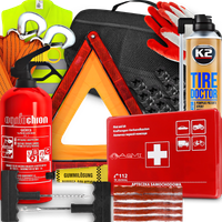 GAŚNICA SAMOCHODOWA APTECZKA TRÓJKĄT ZESTAW DO NAPRAWY OPON WKRĘTY TIRE DOCTOR LINKA