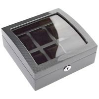 Kwadratowa Szkatułka Pudełko na 6 Zegarków – Carbon Fiber & Czarny Welur