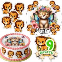 ZESTAW OPŁATEK NA TORT 20CM + 16 POSTACI - LEW SAFARI + IMIĘ 15CM 18CM