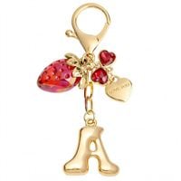Brelok do kluczy złota literka "A" z truskawką