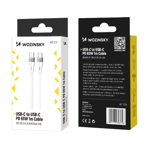 kabel wozinsky wstcc1 usb-c / usb-c pd 65w 1 m - biały na Arena.pl