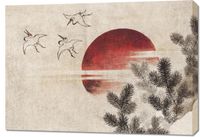 Obraz 100x70cm Ptaki i Zachód Słońca Katsushika Hokusai Vintage do Salonu