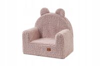 Fotel DLA DZIECKA miś -FOTELIK-PUFA Z OPARCIEM pluszowy pudrowy róż MIŚ