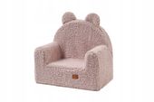 Fotel DLA DZIECKA miś -FOTELIK-PUFA Z OPARCIEM pluszowy pudrowy róż MIŚ