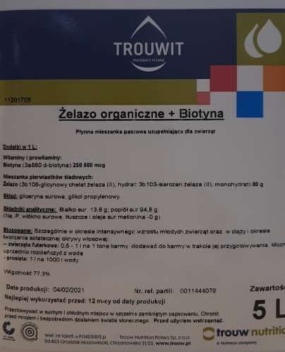 TROUWIT ŻELAZO ORGANICZNE I BIOTYNA 5L na Arena.pl