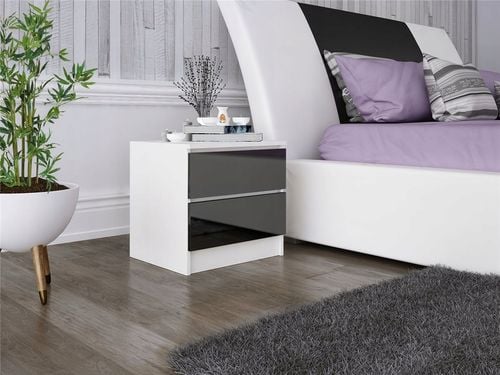 Stolik Nocny Szafka Nocna MDF 45 x 48x 40 CM Zoe Biała Czarny Połysk na Arena.pl