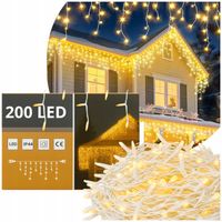 LAMPKI ŚWIĄTECZNE KURTYNA ŚWIETLNA SOPLE GIRLANDA 200LED CIEPŁY BIAŁY