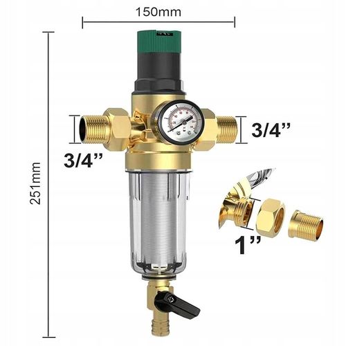 REDUKTOR CIŚNIENIA WODY 1 CALA 3/4 MANOMETR+FILTR DŁUGI Z ZAWOREM 3Ccc na Arena.pl