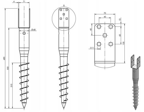 Podstawa słupa - wkręcana do ziemi - PWU 70x685x1,8 na Arena.pl