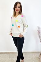 Beżowy Sweter Damski w Kolorowe Serduszka UNI