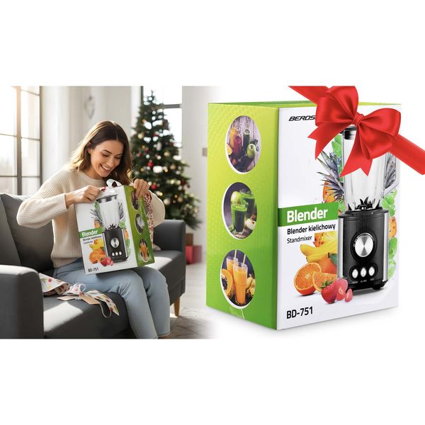 Blender kielichowy szklany do smoothie koktajli kruszy lód 1,5L 800W BD-751 Berdsen czarny zdjęcie 14