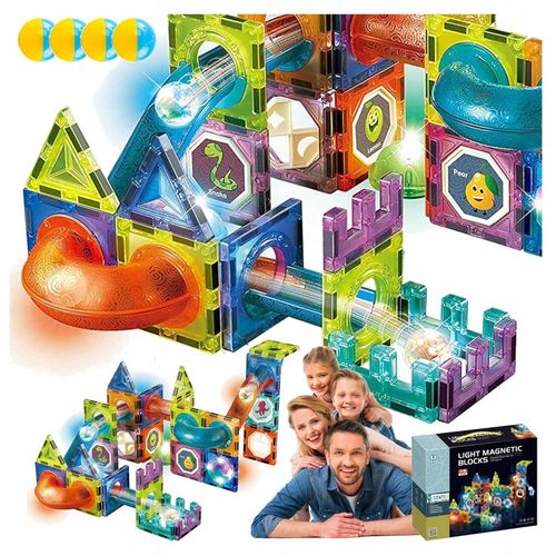 Klocki Magnetyczne Święcący Tor Kulkowy 75 Elementów Kulodrom Zestaw na Arena.pl