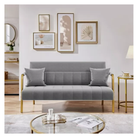 Sofa tapicerowana do salonu szara złota rama dwuosobowa z poduszkami