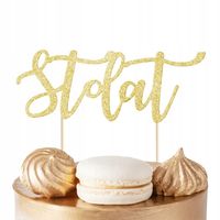 TOPPER NA TORT STO LAT ZŁOTE BROKATOWE NA IMPREZĘ URODZINOWĄ