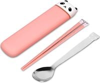 Sztućce Przenośne Zestaw Pałeczki Łyżka Różowy