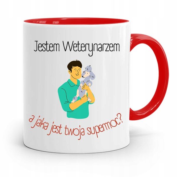 Kubek Czerwony Weterynarza Jestem Weterynarzem Z Nadrukiem Ze Zdjęciem zdjęcie 1