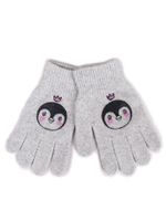 Rękawiczki dziewczęce pięciopalczaste szare pingwinek 16 YOCLUB