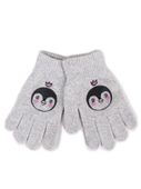 Rękawiczki dziewczęce pięciopalczaste szare pingwinek 16 YOCLUB