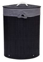 Kosz narożny na pranie bambusowy z pokrywą czarny